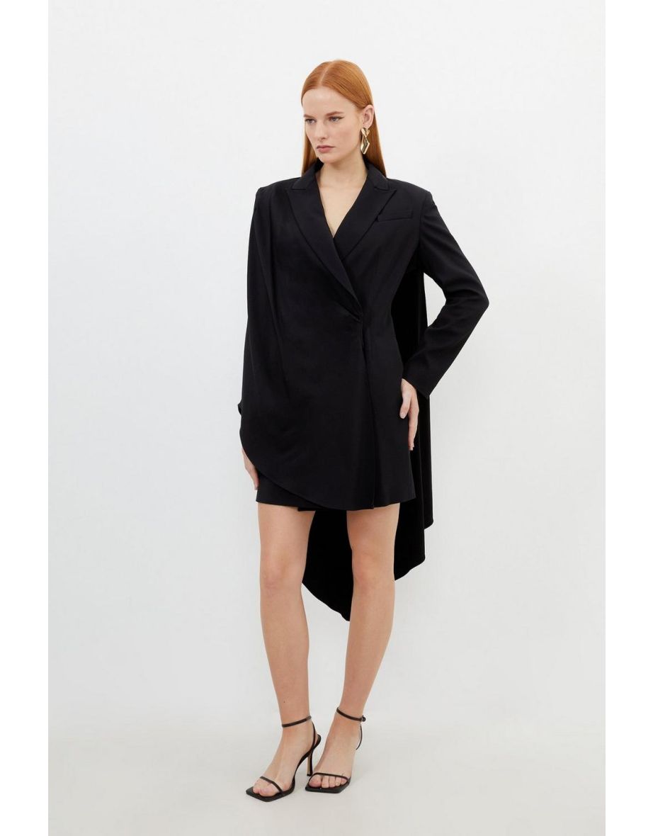 Tailored Polished Viscose Tuxedo Blazer Cape Dress