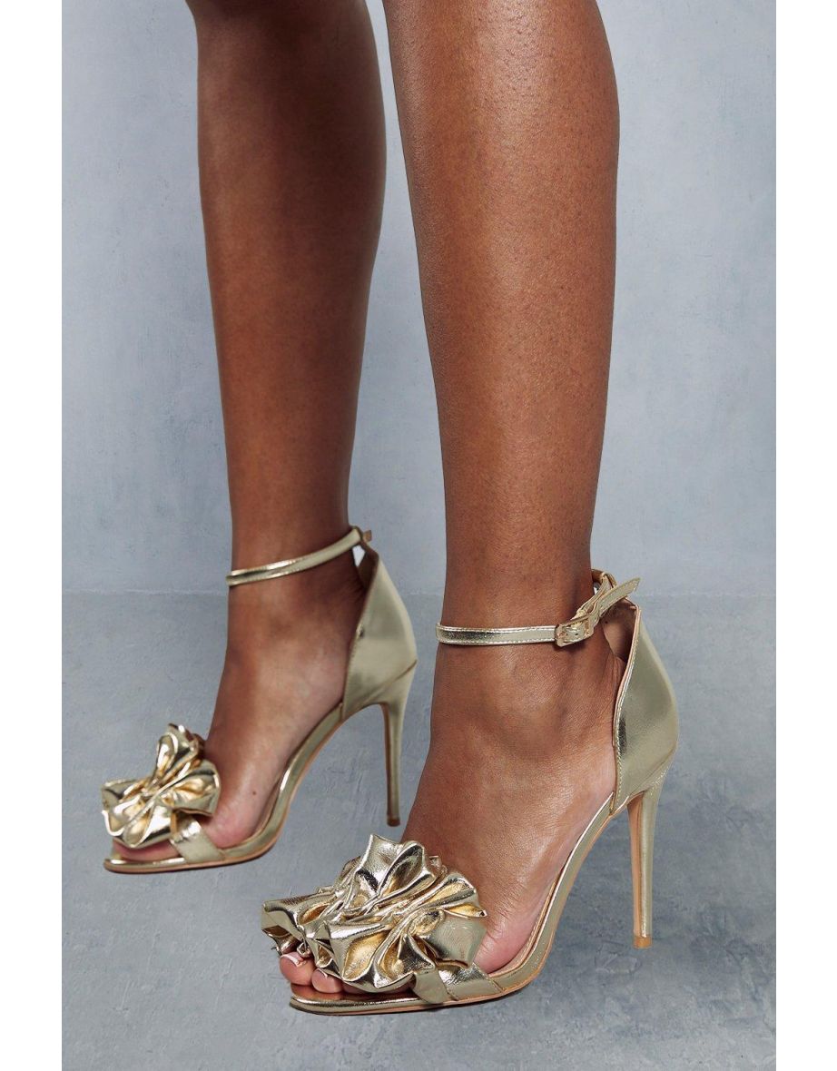Metallic Leather Look Ruched Heels - 2
