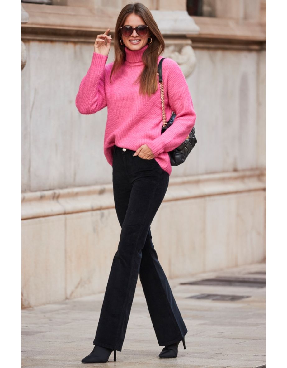 Bright pink roll neck jumper fashion