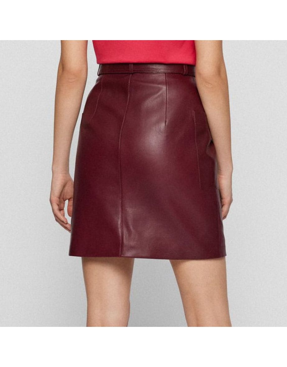 Women's Boss Semita Leather Skirt in Red - 2