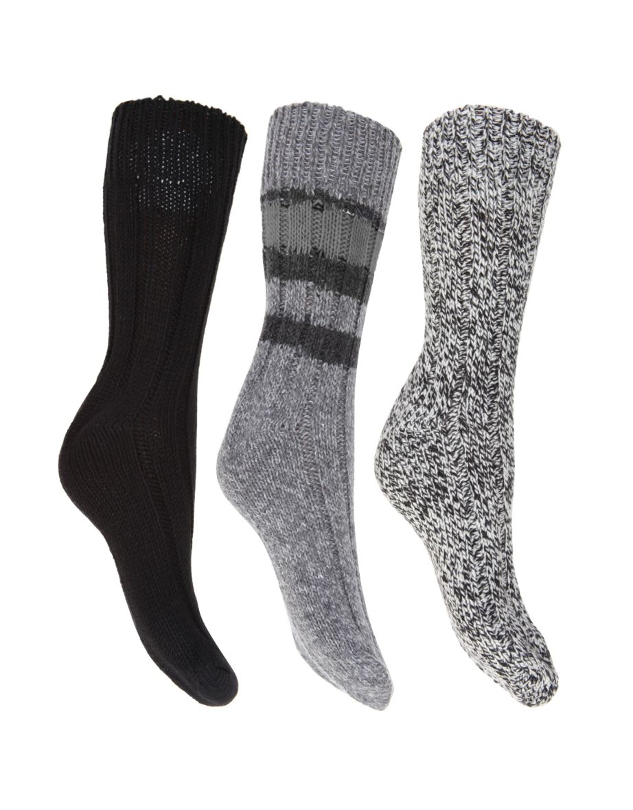 FLOSO Ladies/Womens Thermal Thick Chunky Wool Blended Socks (Pack Of 3) - Black