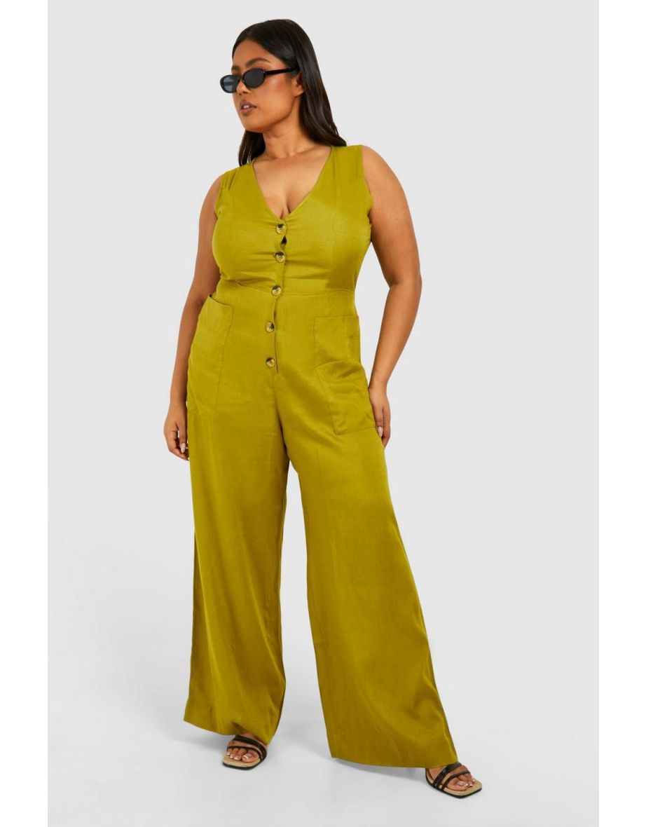 Shop Plus Woven Tailored Button Down Jumpsuit khaki Online in Qatar VogaCloset