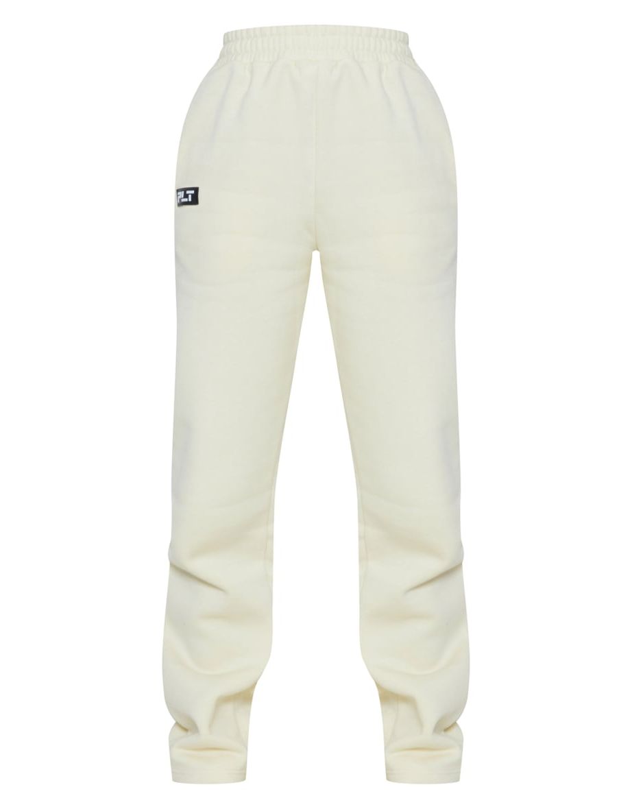 Tall Cream PrettyLittleThing Tall Badge Detail Straight Leg Joggers - 4