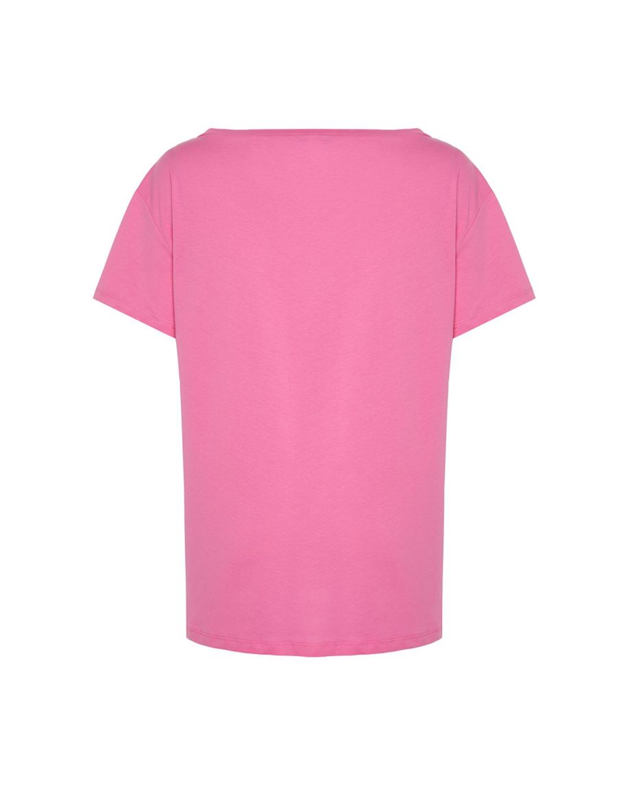 Pink 100% Cotton Boyfriend Boat Neck Knitted T-Shirt - 6