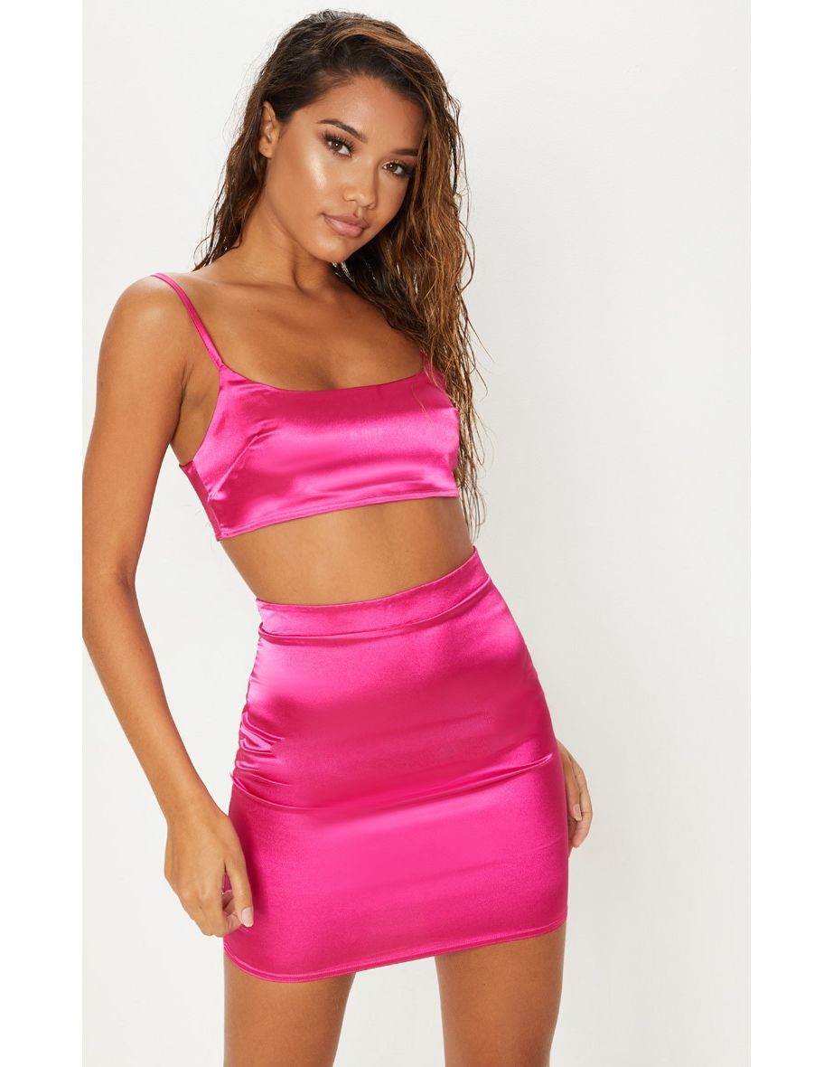 Pink Satin High Waisted Mini Skirt