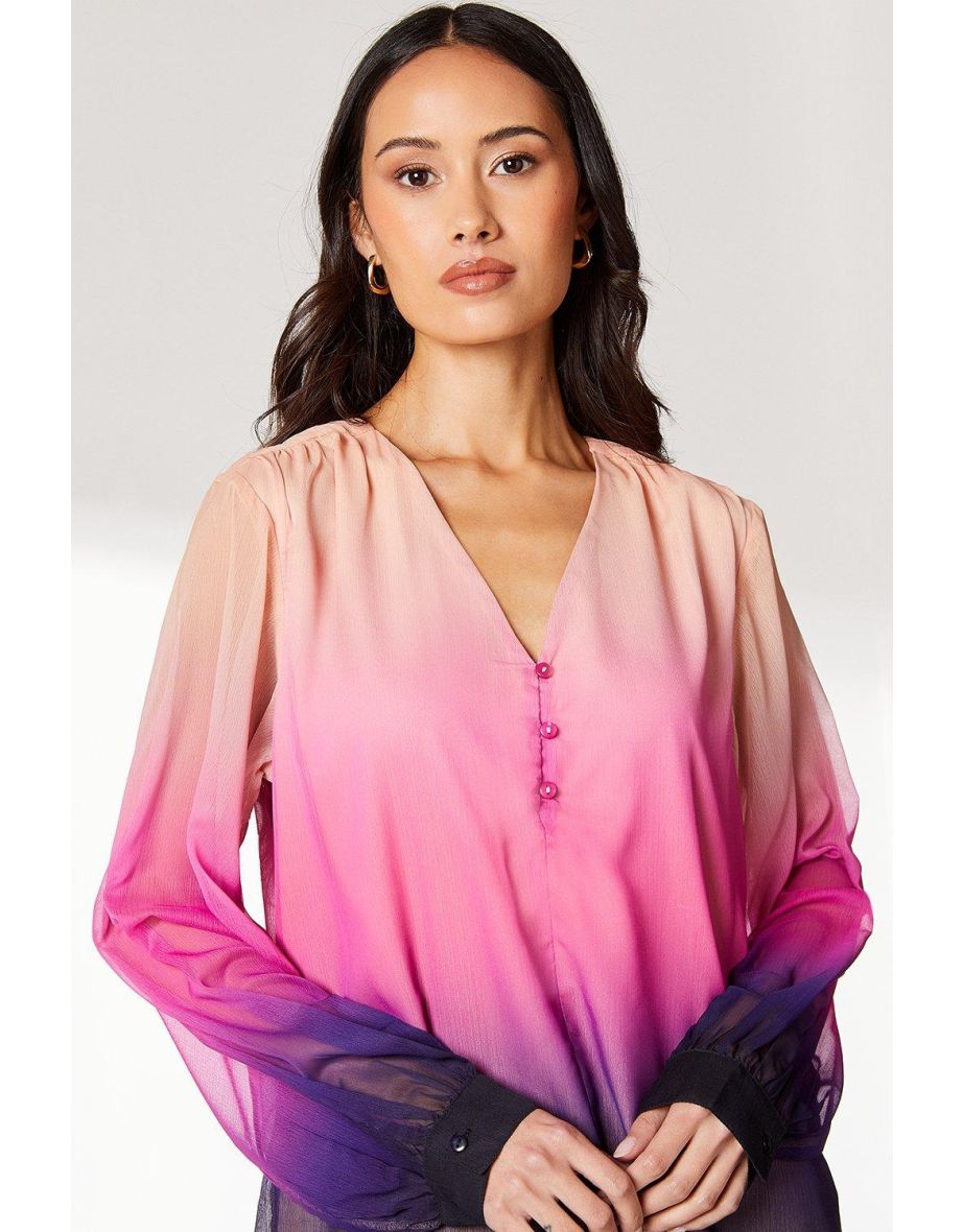 Principles by Debenhams V-Neck Long Sleeved Chiffon Buttoned Blouse - 3