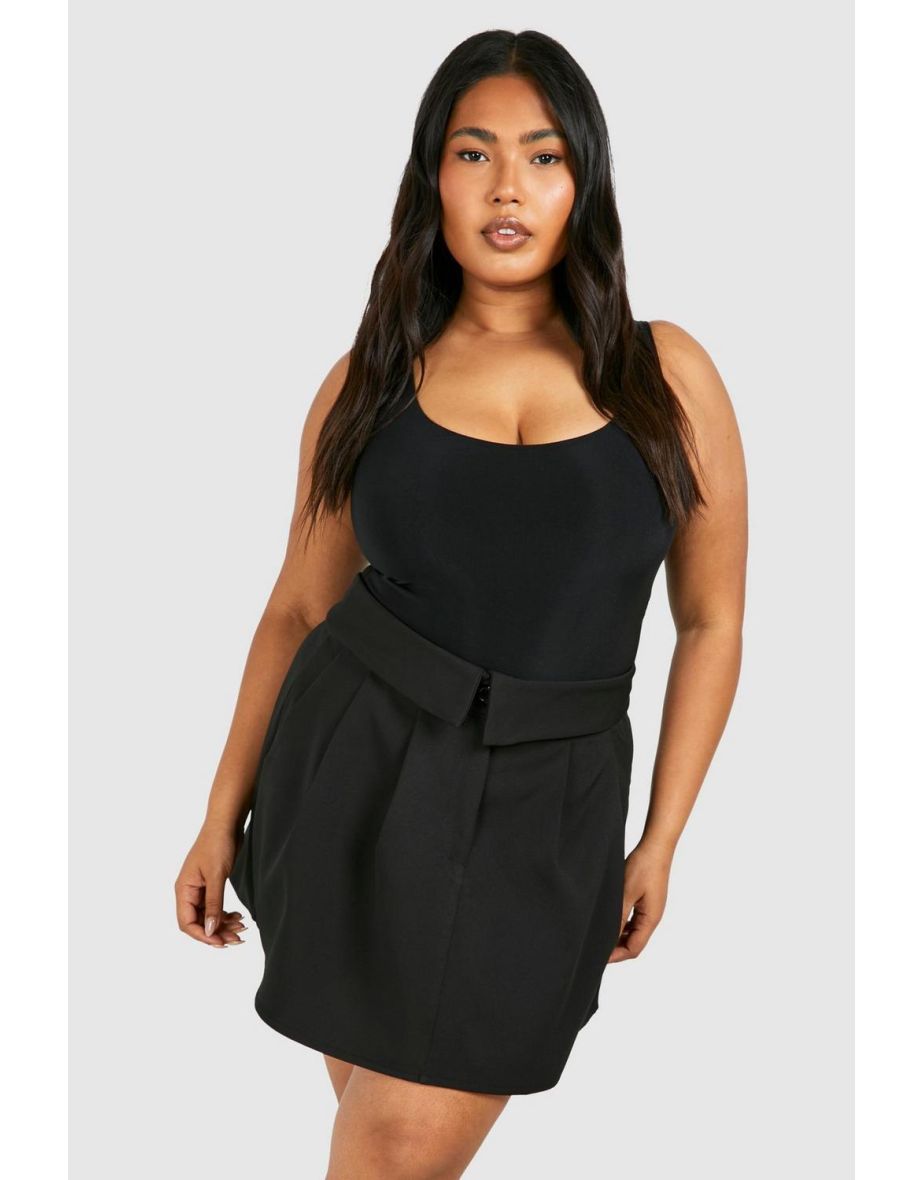 Plus Woven Fold Over Waistband Pleated Tennis Skirt