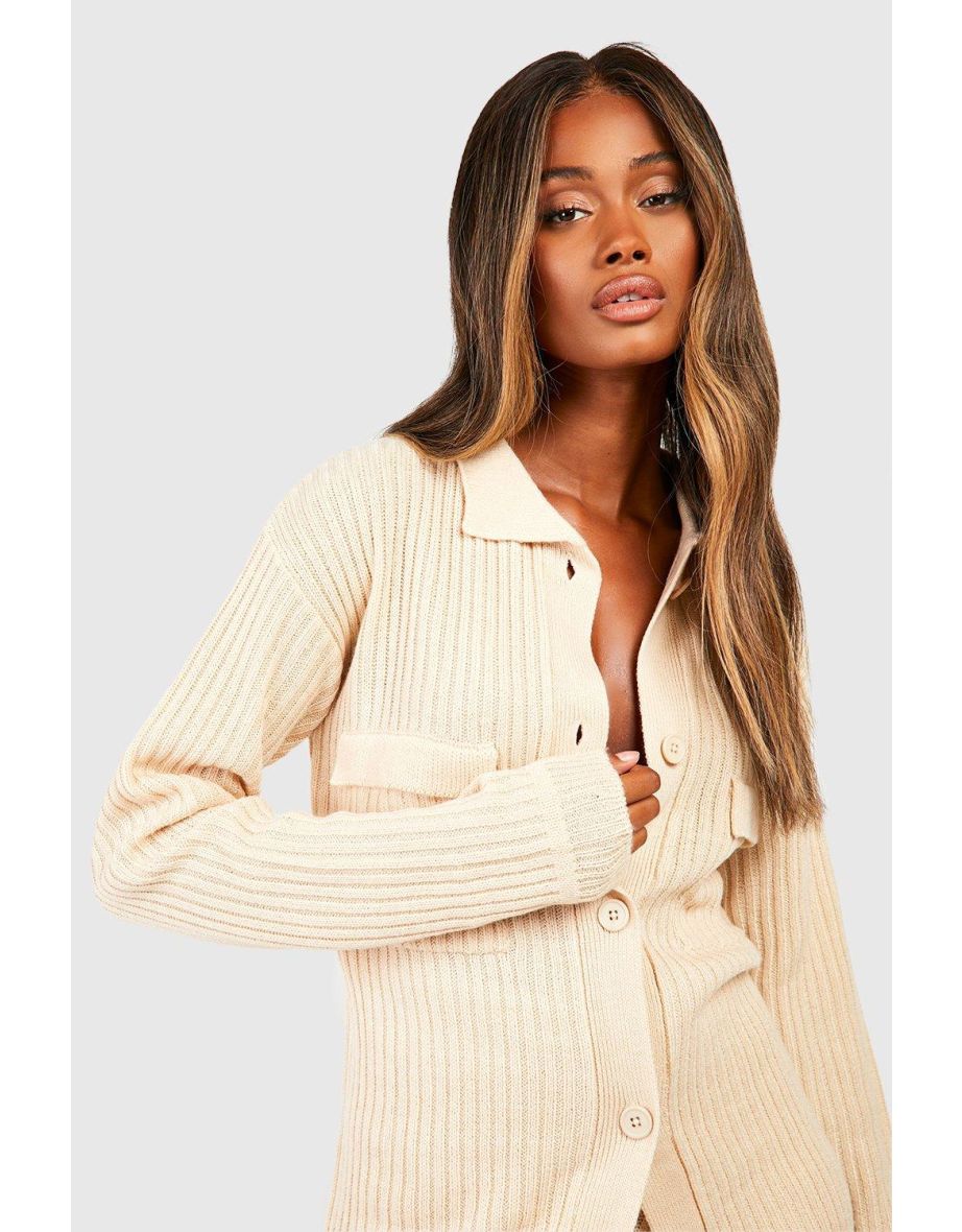 Knitted Shirt & Wide Leg Trouser Co-ord - stone - 3