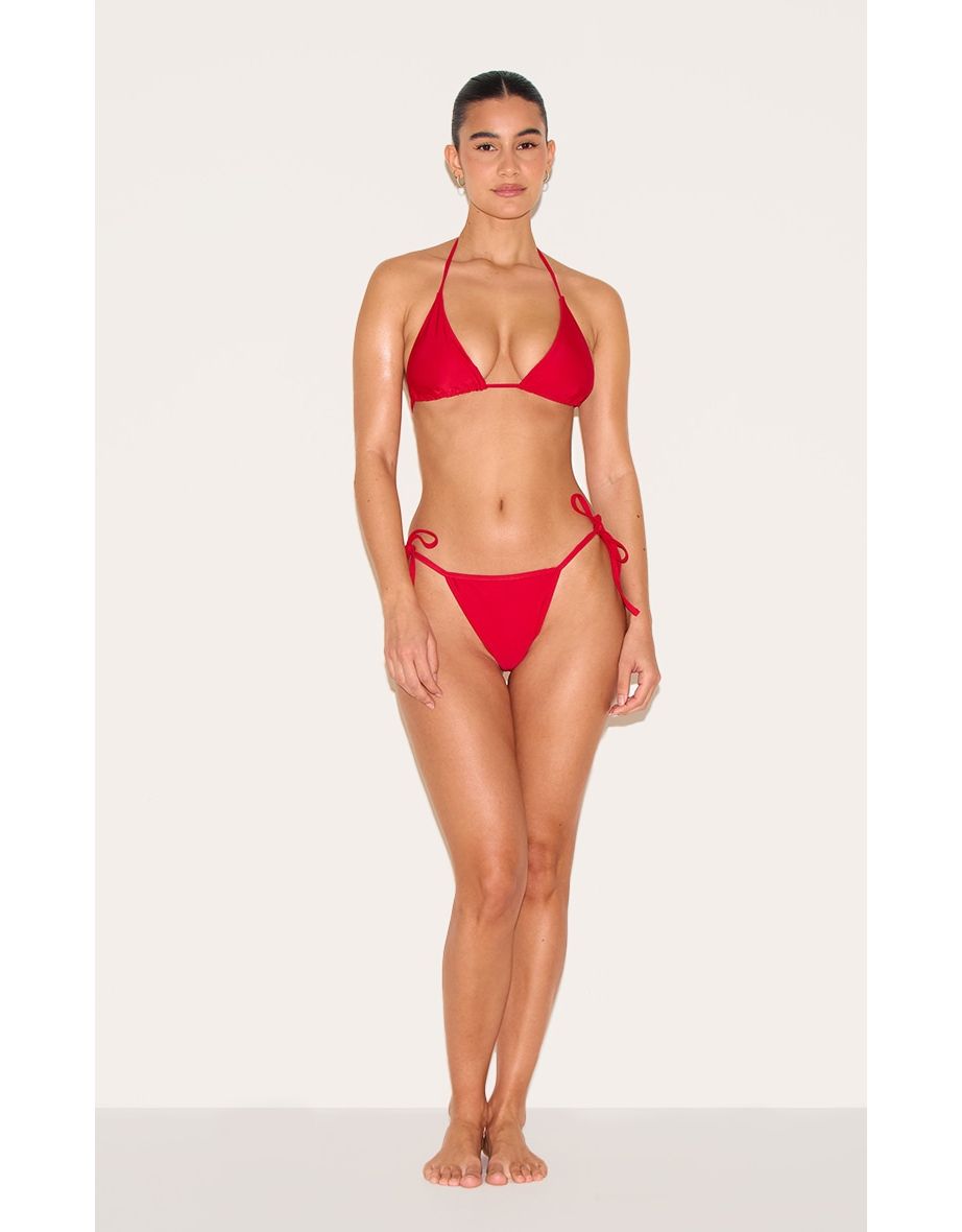 Red Basic Triangle and Tie Side Bikini Set