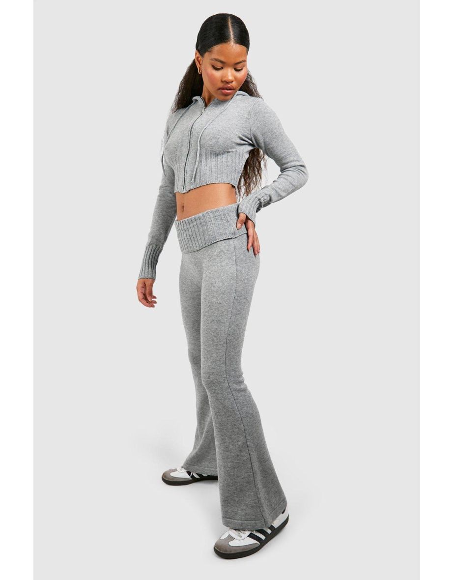 Petite Knitted Fold Over Waist Flares - grey