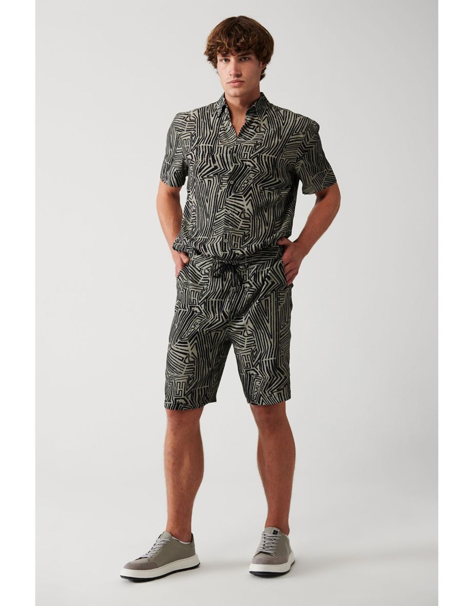 Men's Mink 100% Viscose Shorts with Side Pockets, Tie Waist, Written Relaxed Fit, casual cut