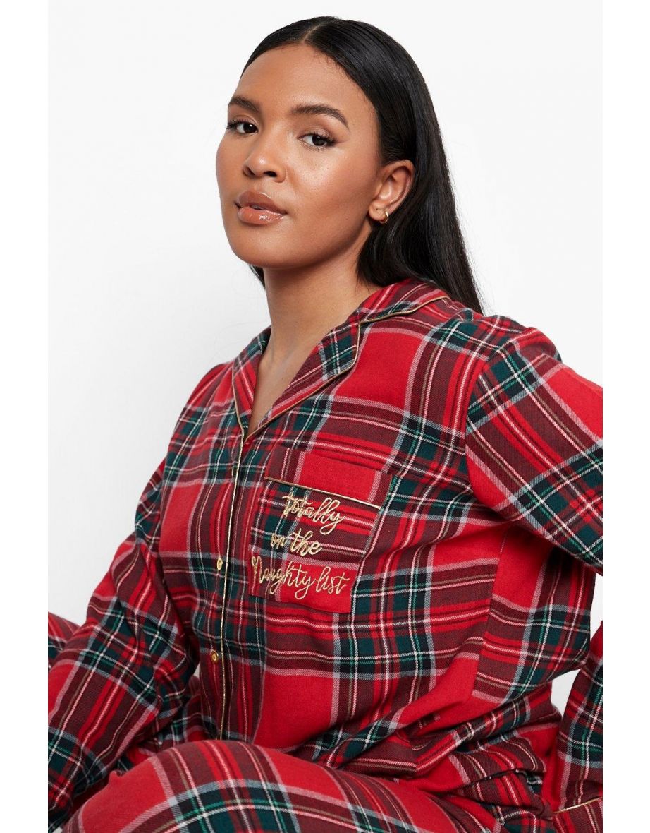 Plus Naughty List Embroidered Flannel Pj Set - red - 3