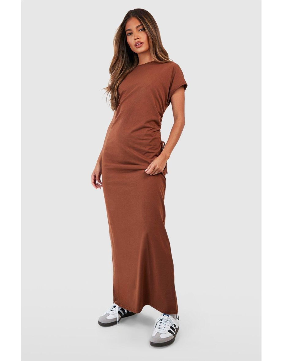 Shop Cotton Ruched Waist T shirt Maxi Dress chocolate Online in Oman VogaCloset