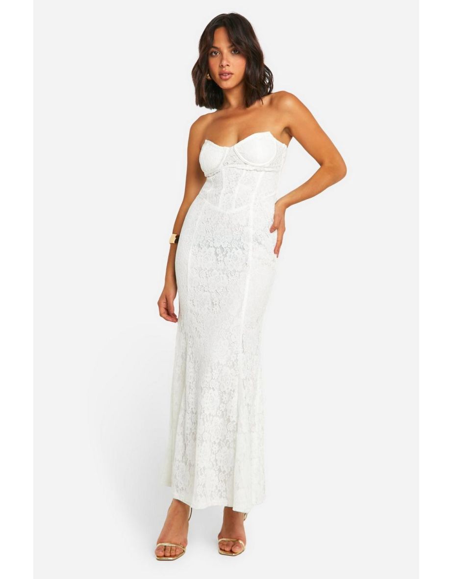 Lace Corset Maxi Dress - white