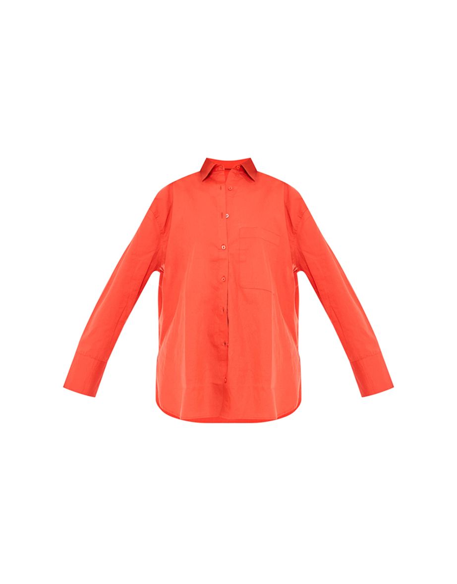 Flaming Red Linen Look Pocket Detail Oversized Shirt - 4