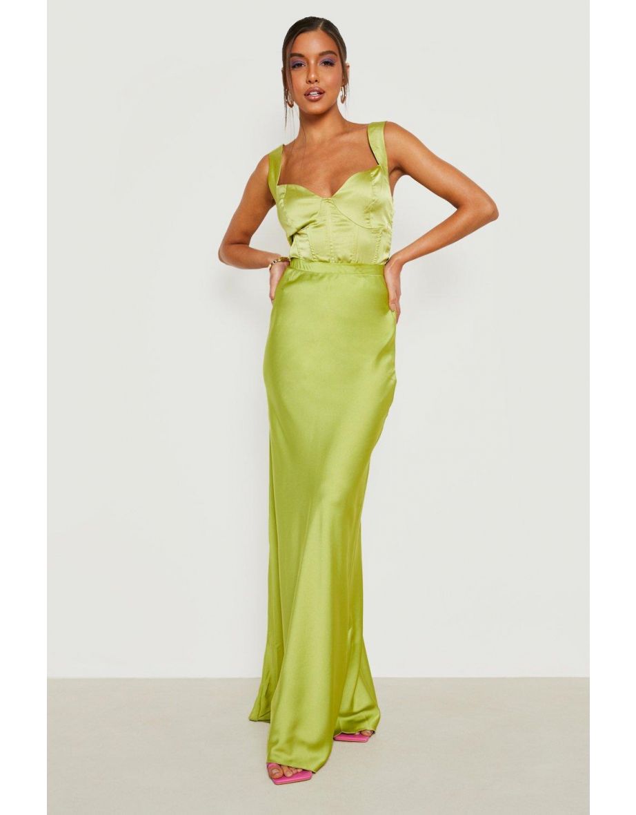 Satin Bias Maxi Slip Skirt - chartreuse - 3