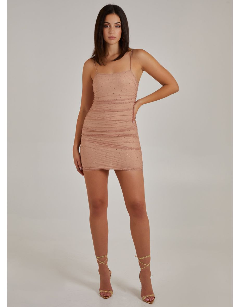 Ruched Bodycon Rhinestone Dress
