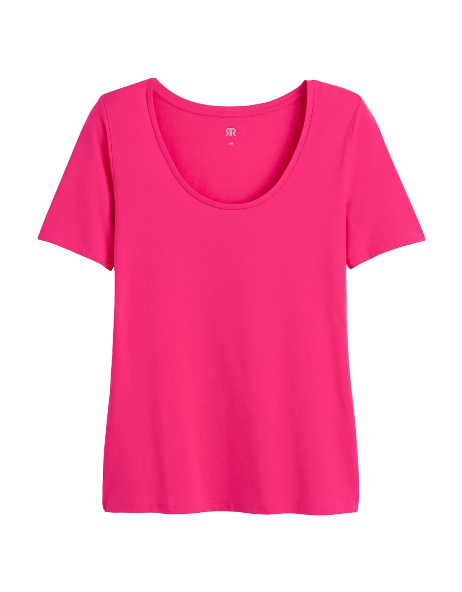 Cotton Scoop Neck T-Shirt with Short Sleeves - 5