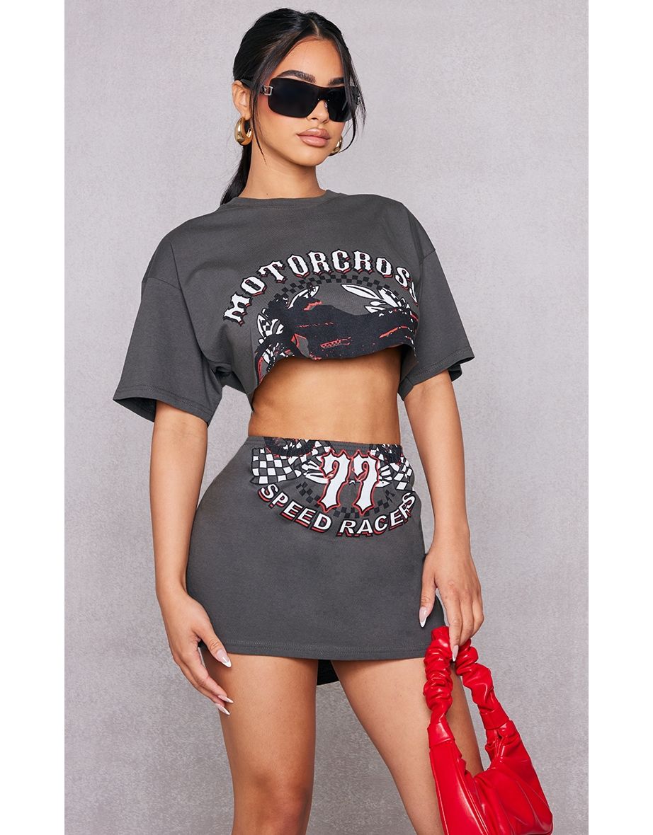 Petite Charcoal Graphic Cropped T Shirt