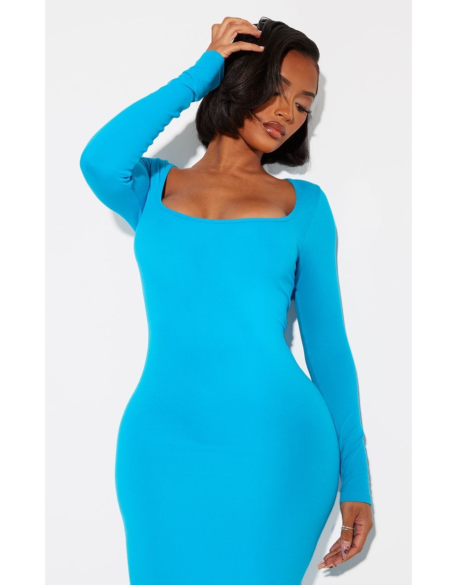 Shape Bright Blue Stretch Seamless Long Sleeve Maxi Dress - 3
