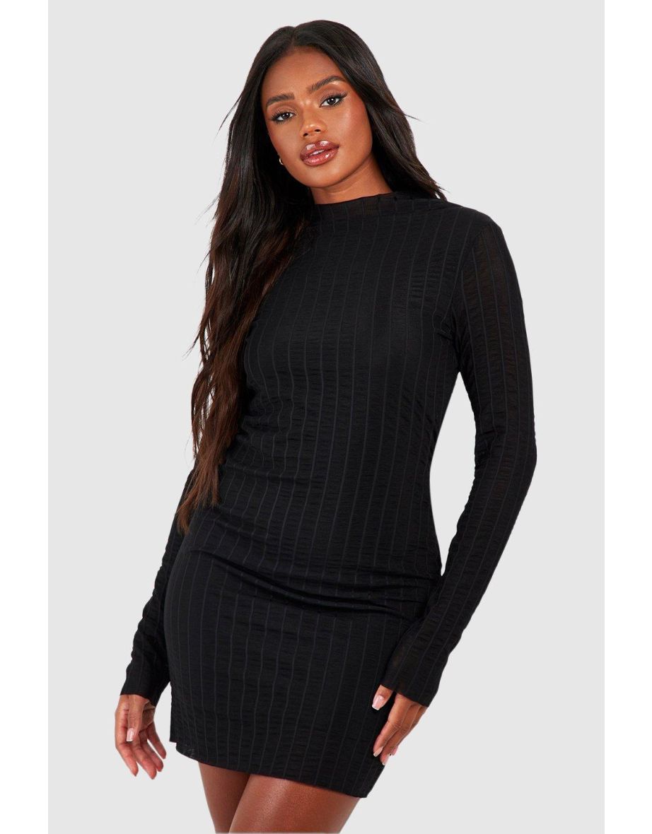 Shop Textured Mesh High Neck Mini Dress black Online in Bahrain VogaCloset