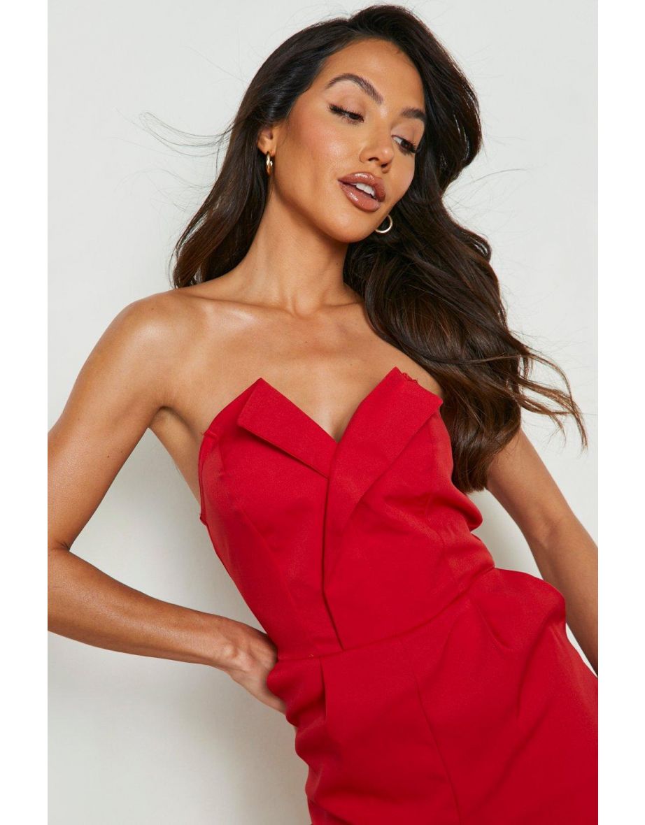 Bandeau Tailored Wide Leg Jumpsuit - red - 3