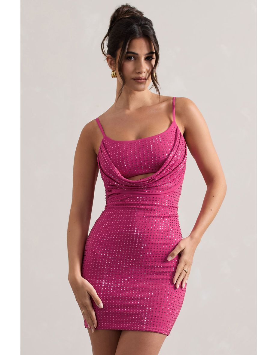 Shop Last Dance Dark Pink Embellished Strappy Cowl Neck Mini Dress Online in Kuwait VogaCloset