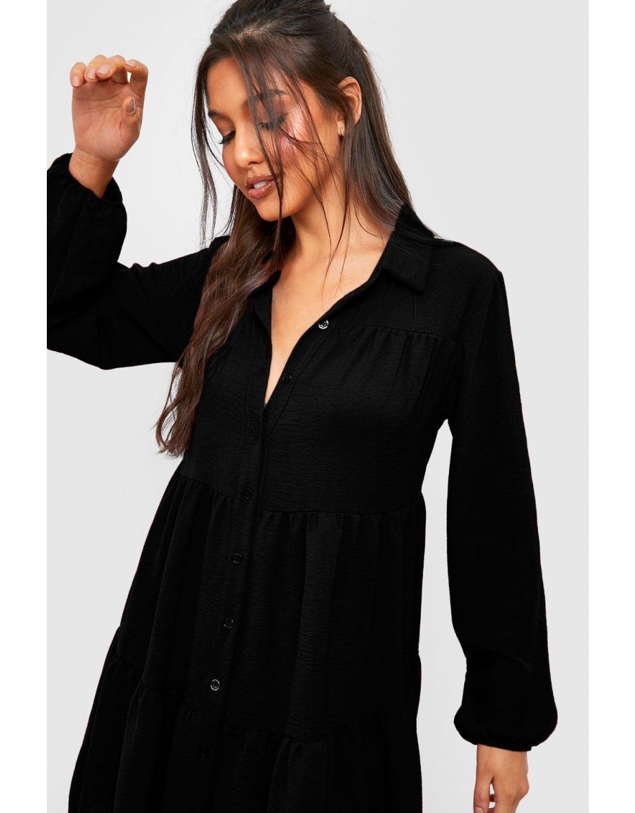 Tiered Smock Shirt Dress - black - 3