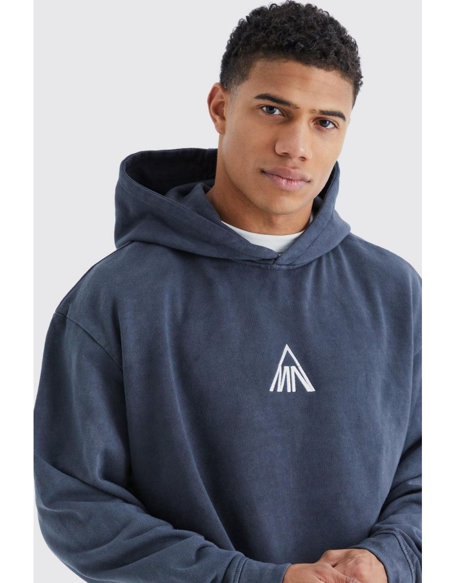Man Oversized Washed Raw Hem Hoodie - 2