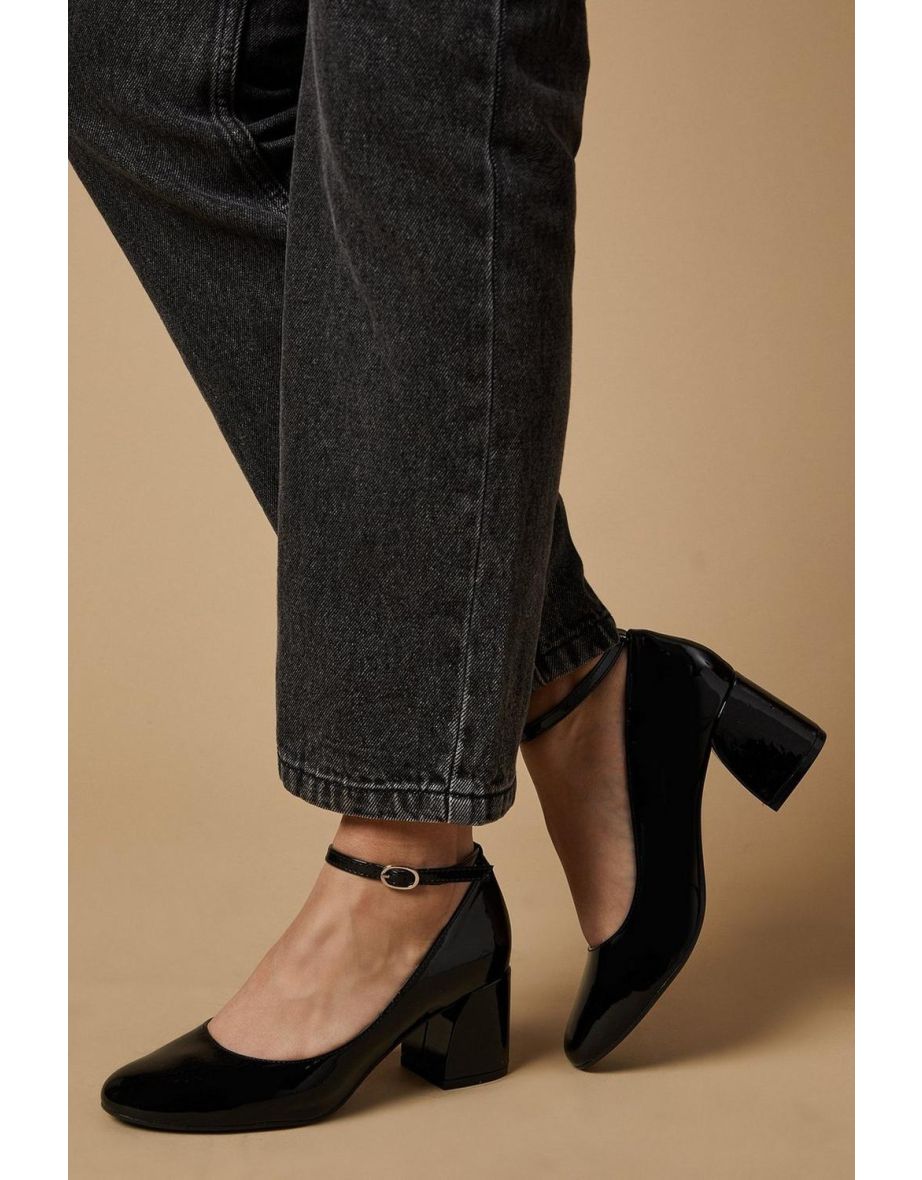 Venisha Medium Block Heel Ankle Strap Court Shoes - 3