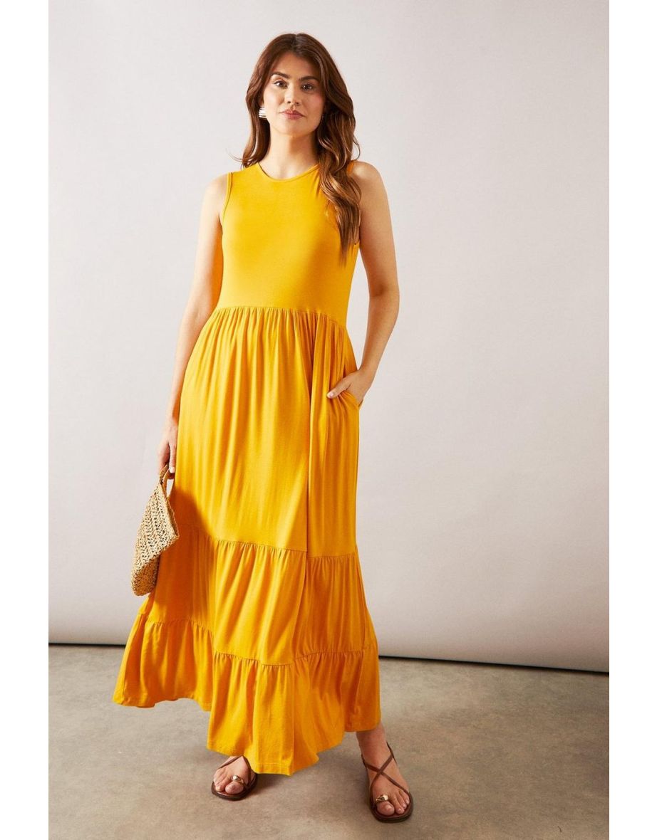 Sleeveless Viscose Jersey Tiered Maxi Dress