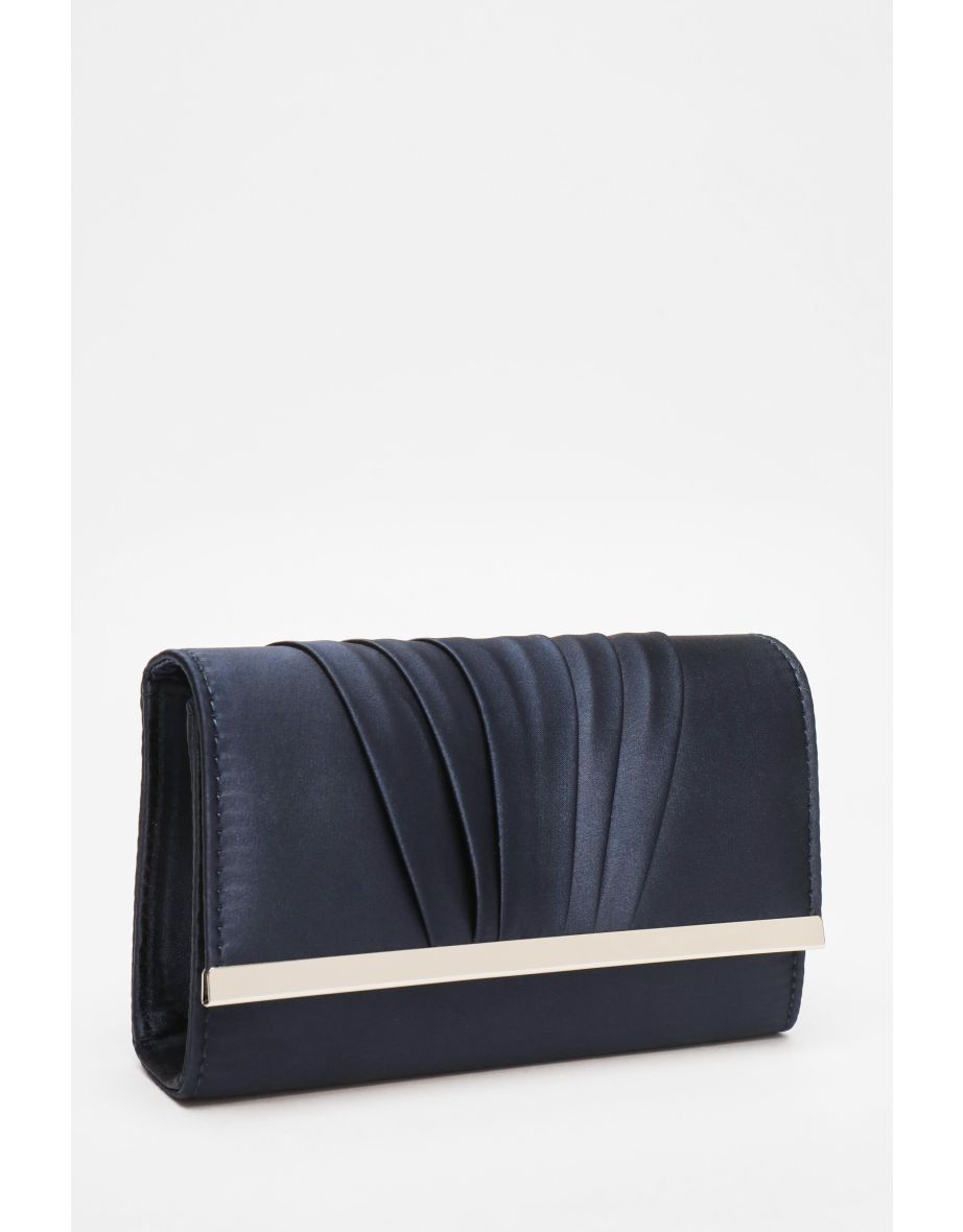 Shop Navy Satin Pleated Clutch Bag Online in Oman VogaCloset