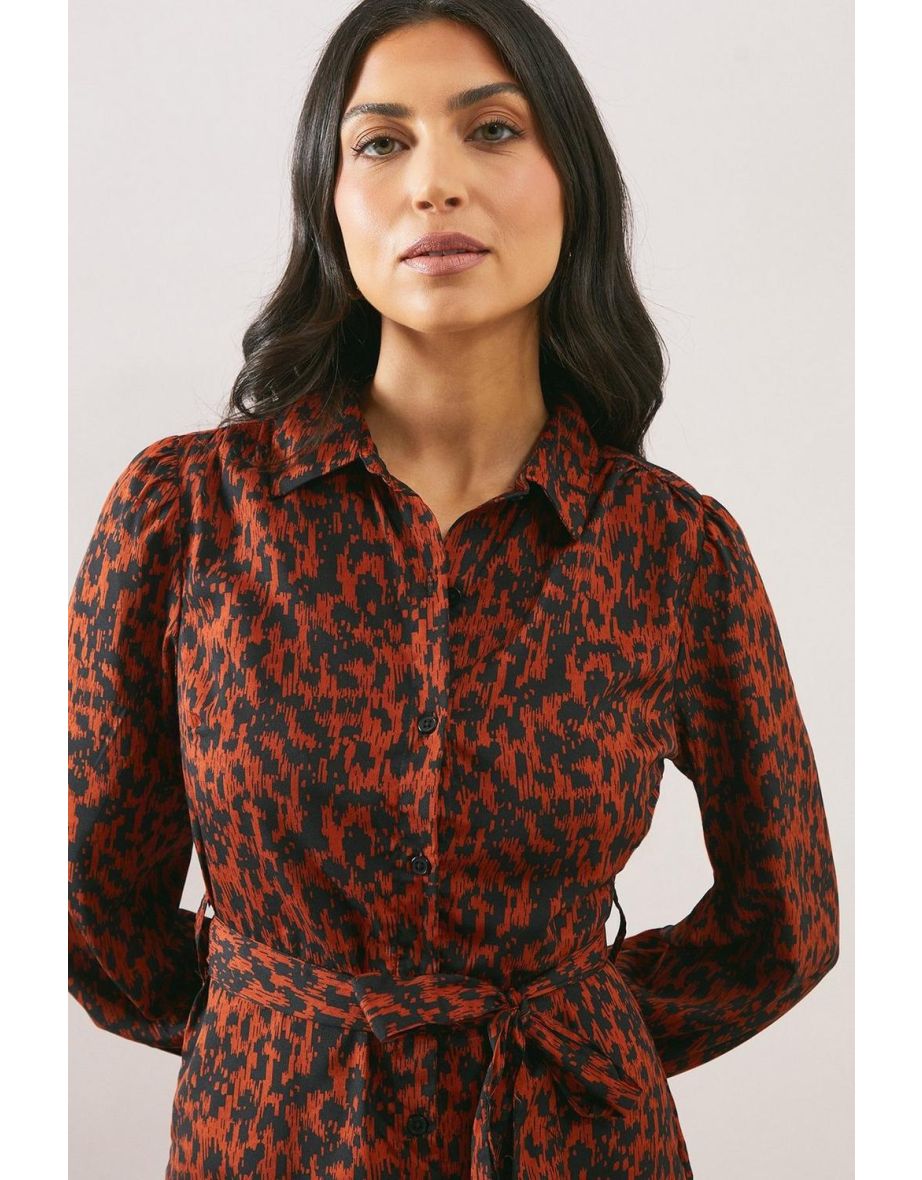 Leopard Long Sleeve Belted Shirt Dress - 3