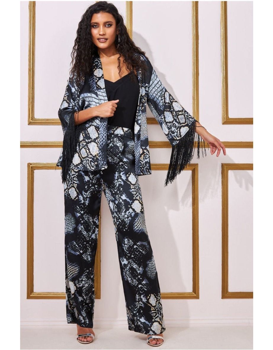Goddiva Foil Print Wide Leg Trousers - Black