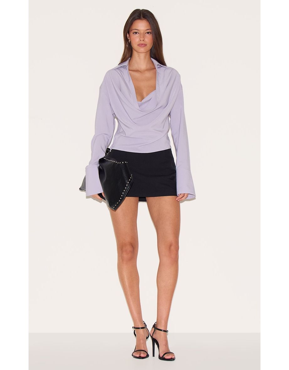 Light Grey Chiffon Cowl Neck Blouse