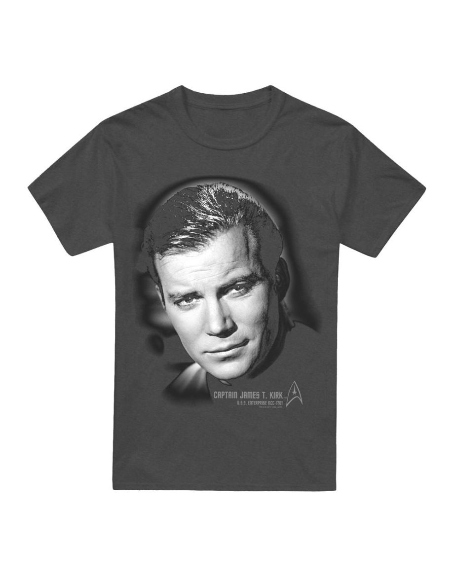 Star Trek Unisex Adult Captain Kirk Portrait T-Shirt - Charcoal