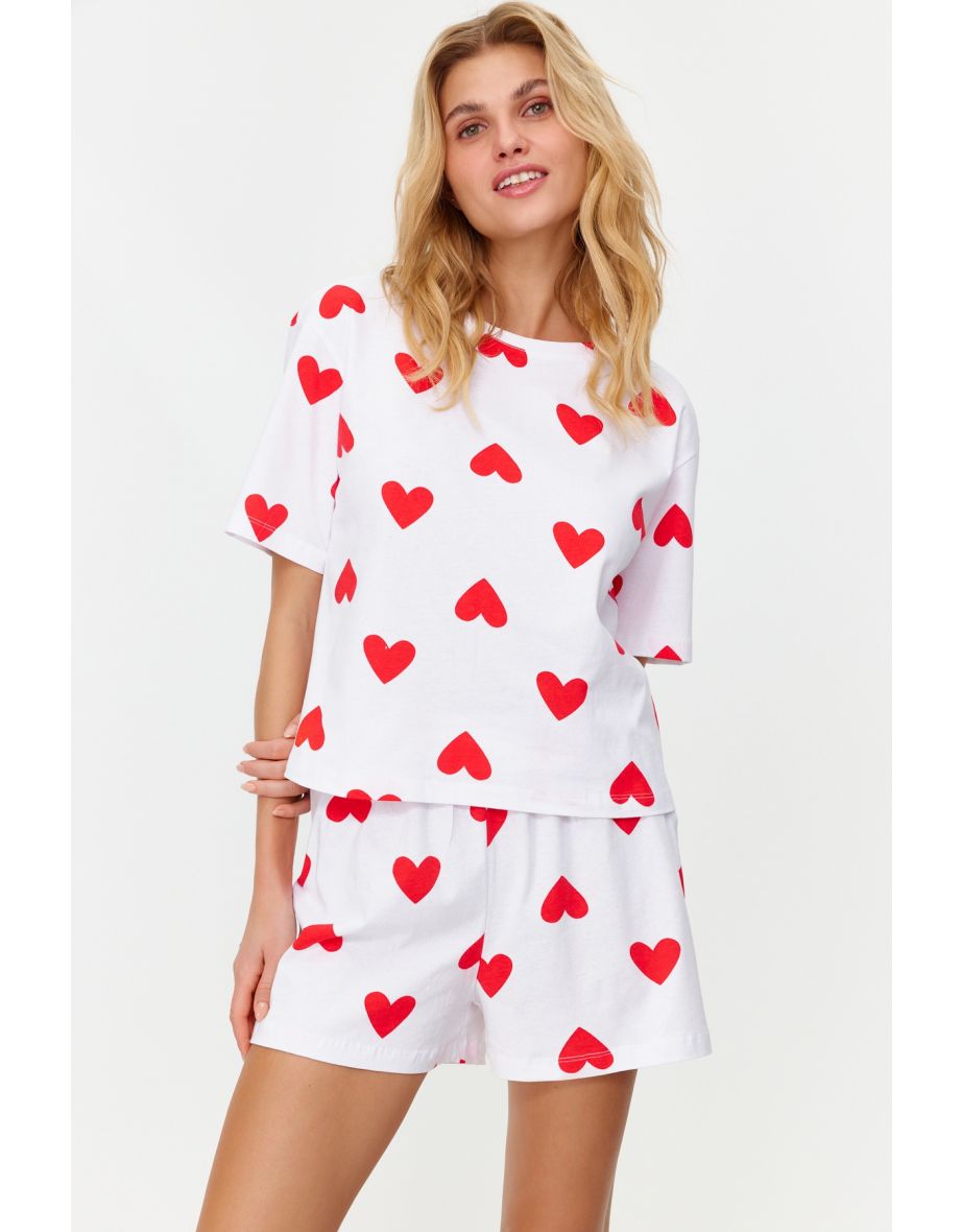 White 100% Cotton Heart Knitted Pajama Set