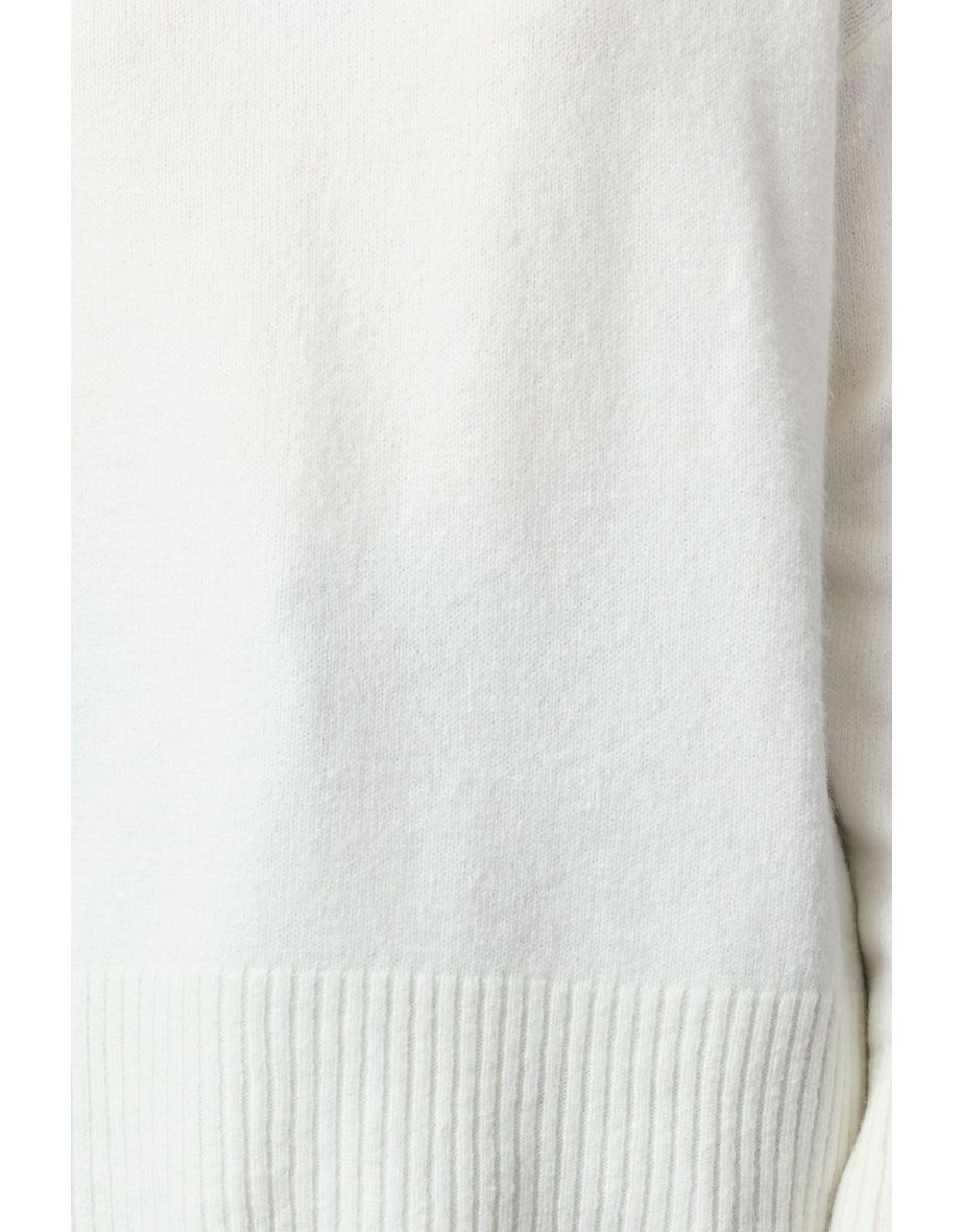 Ecru Wide Pattern Soft Textured Stand Collar Knitwear Sweater - 4