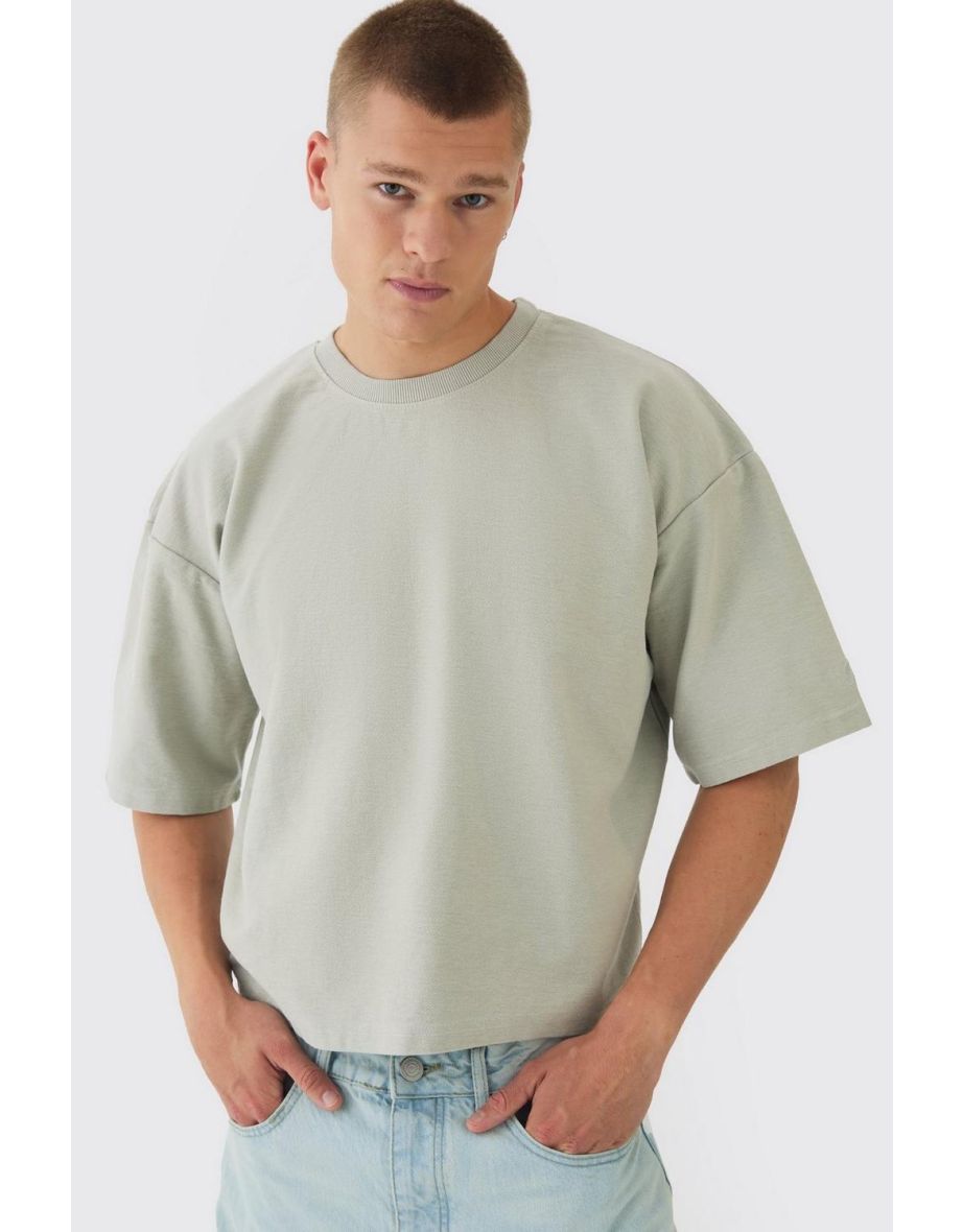 Oversized Extra Boxy Half Sleeve Reverse Loopback T-shirt - light grey