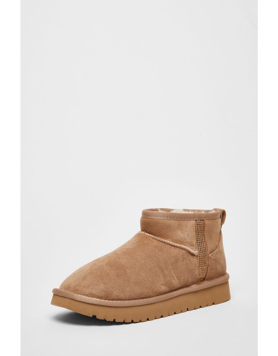 Taupe Faux Suede Diamante Ankle Boots