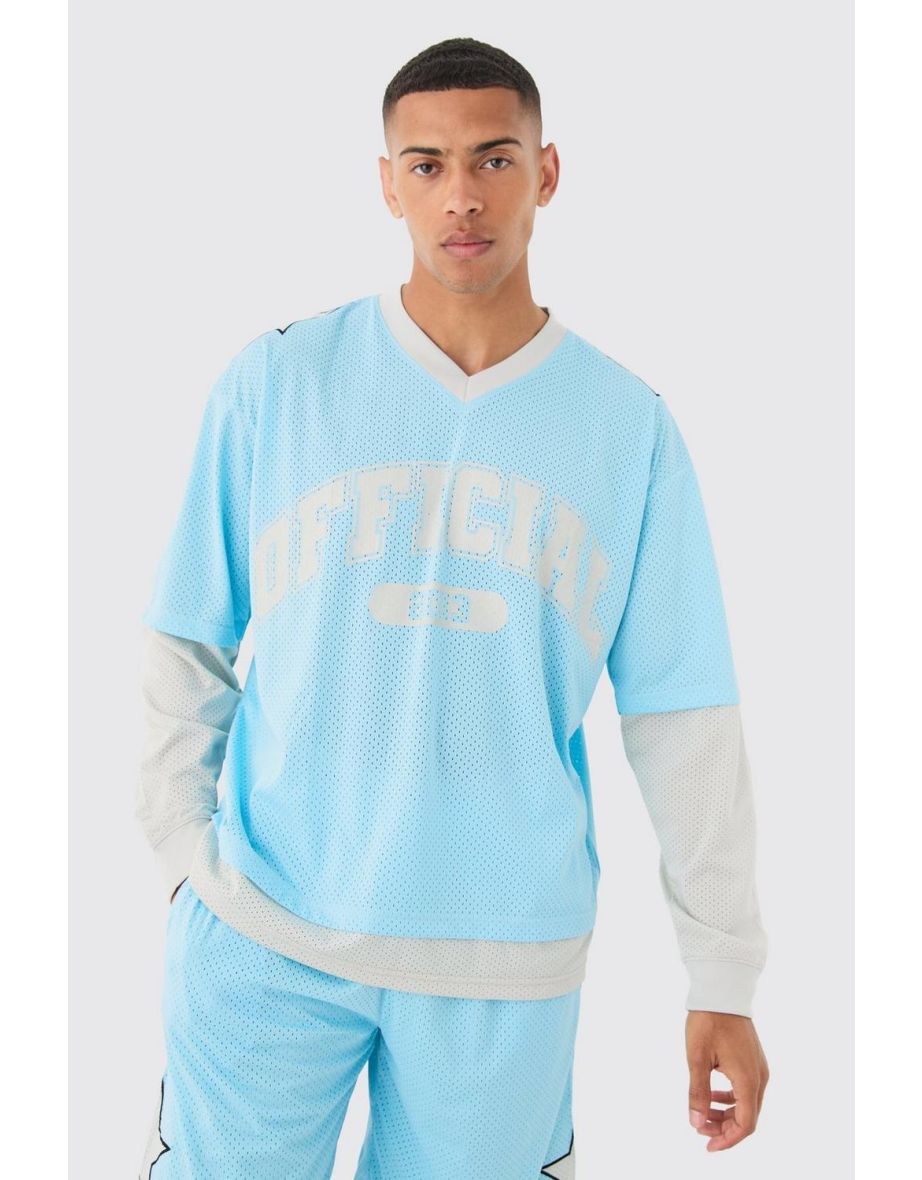 Oversized Boxy Official Layered Mesh Top - blue
