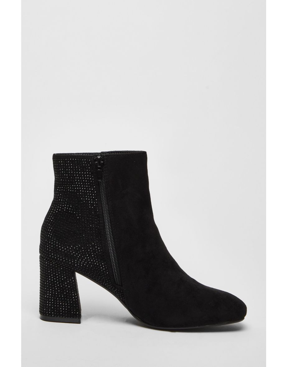 Wide Fit Black Diamante Ankle Boots - 4