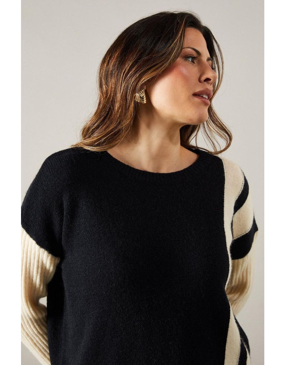 Striped Edge Crew Neck Poncho - 3