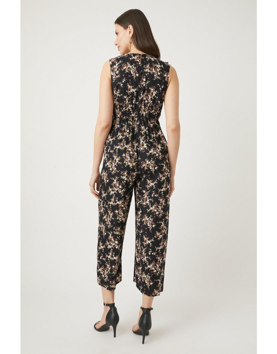 Black Floral Wrap Frill Jumpsuit - 2