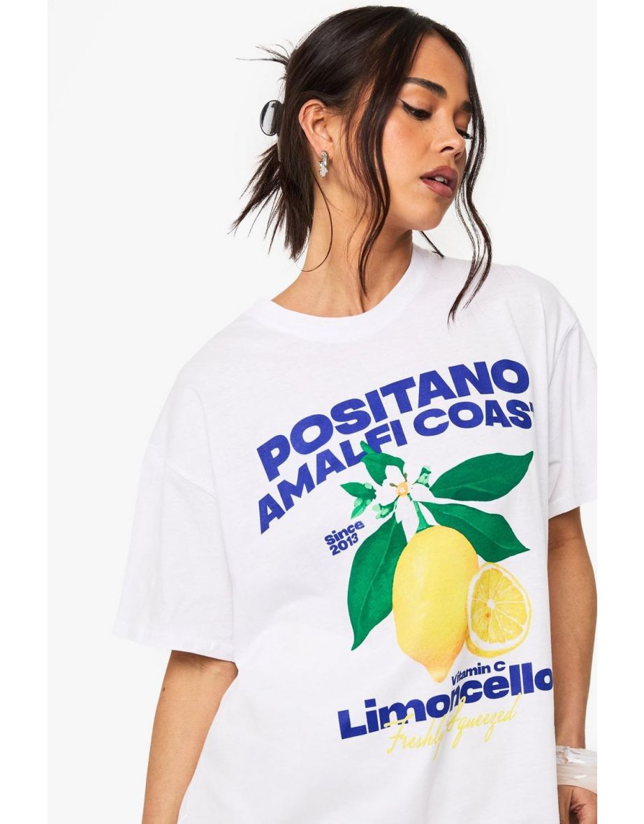 Positano Amalfi Cost Lemon Print Oversized  T-Shirt - white - 3