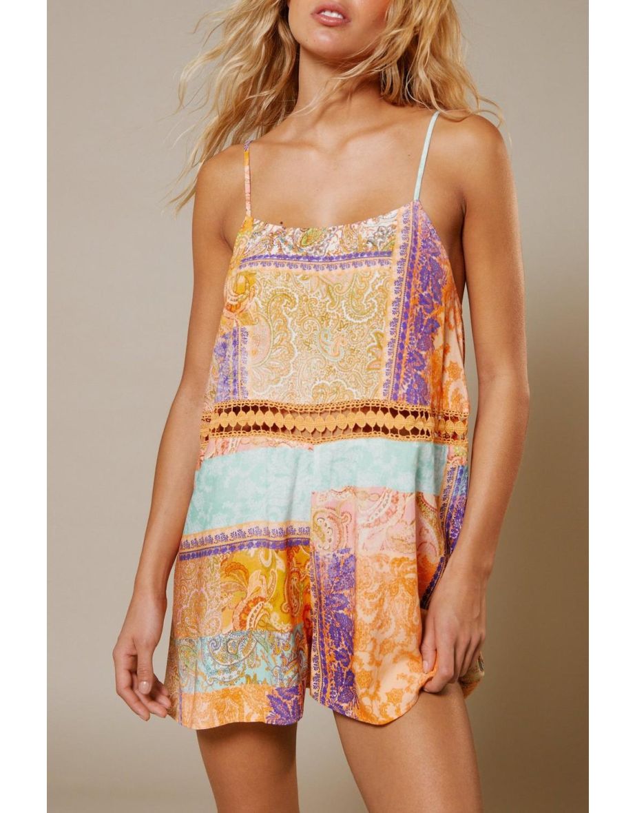 Rayon Mixed Paisley Lace Insert Playsuit