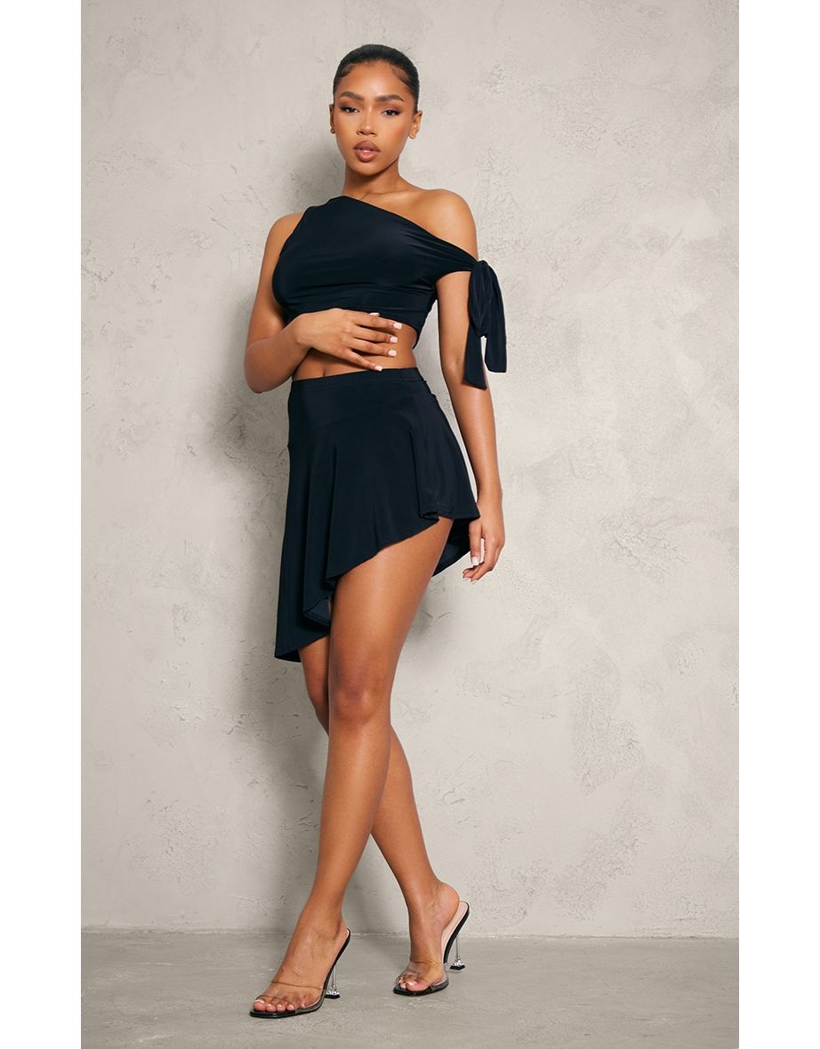 Black Slinky Asymmetrical Micro Mini Skirt