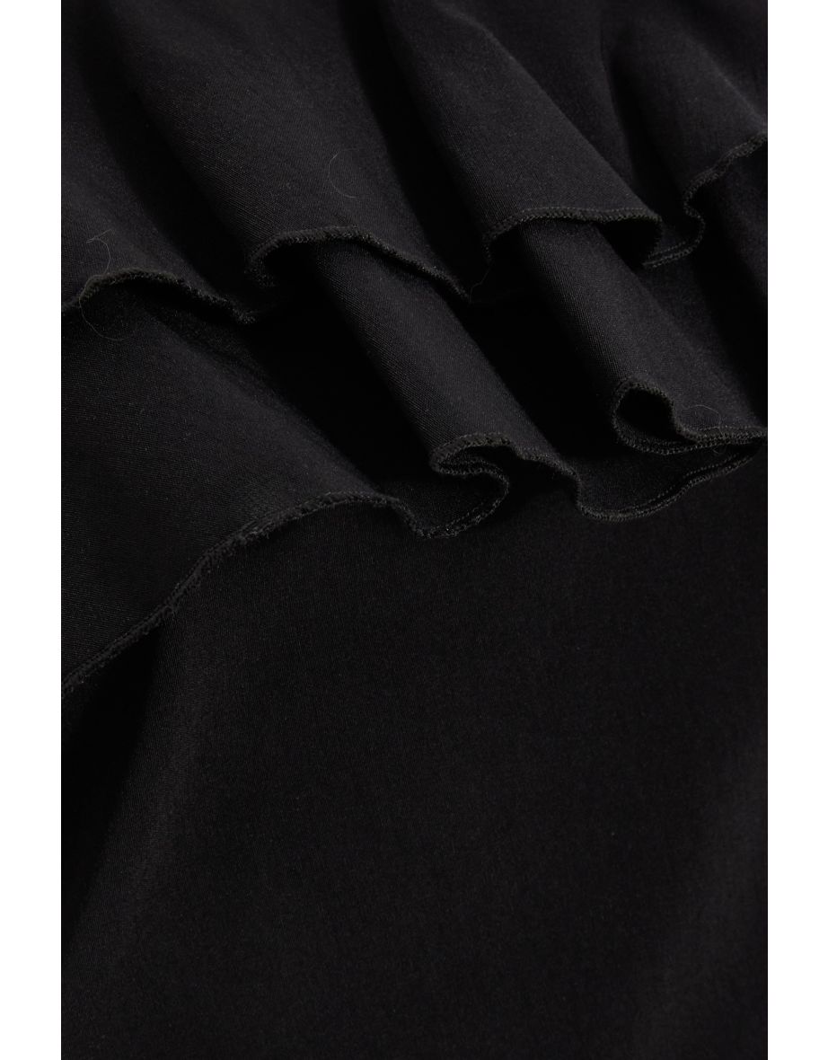 Black Bardot Ruffle Midi Bodycon Dress - 5