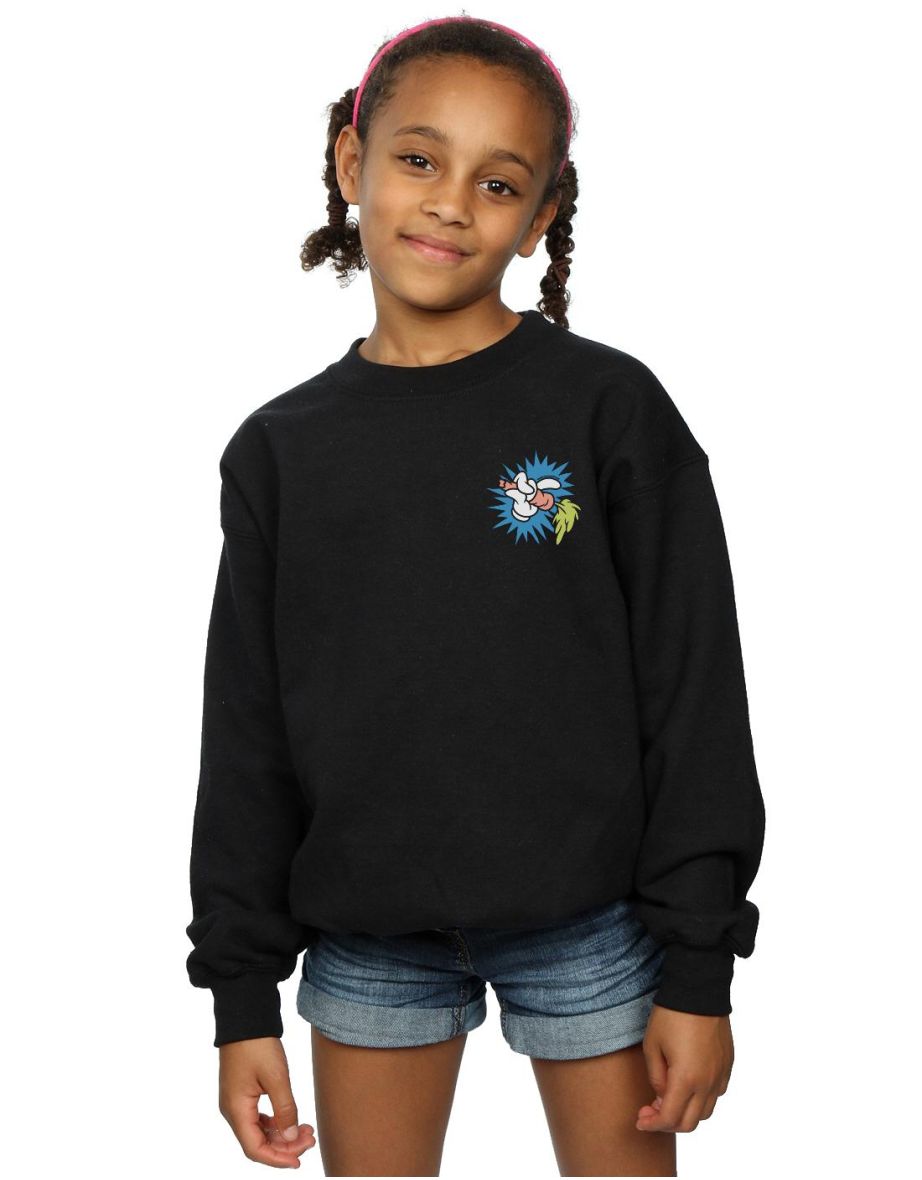 Looney Tunes Girls Bugs Bunny Carrot Breast Print Sweatshirt - Black