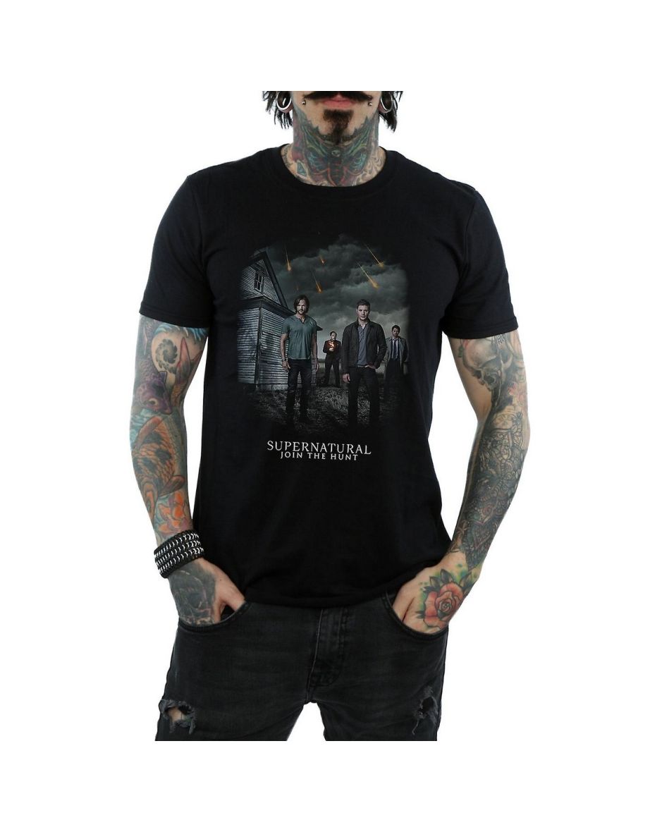 Supernatural Mens Meteor Shower Cotton T-Shirt - Black